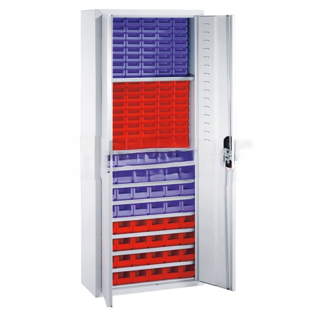 Cabinet boxes cabinet with 2 hinged doors and 138 storage bins