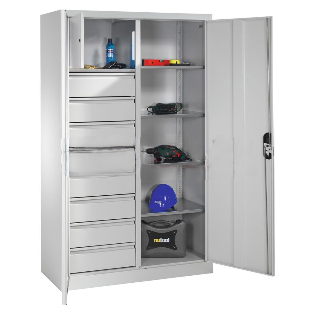 Cabinet material cabinet with 2 hinged doors, 4 shelves, 8 drawers and 1 safe – Bild 4