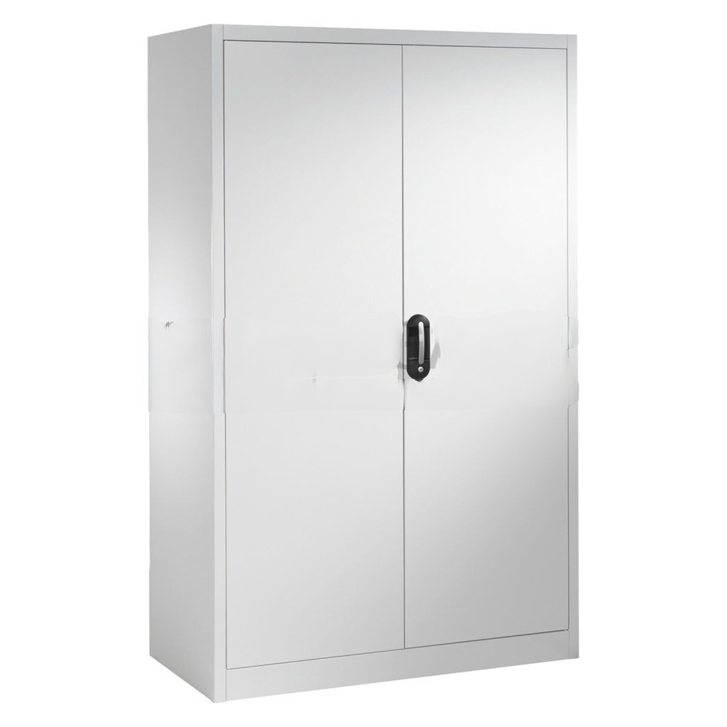 Cabinet material cabinet with 2 hinged doors, 4 shelves, 8 drawers and 1 safe