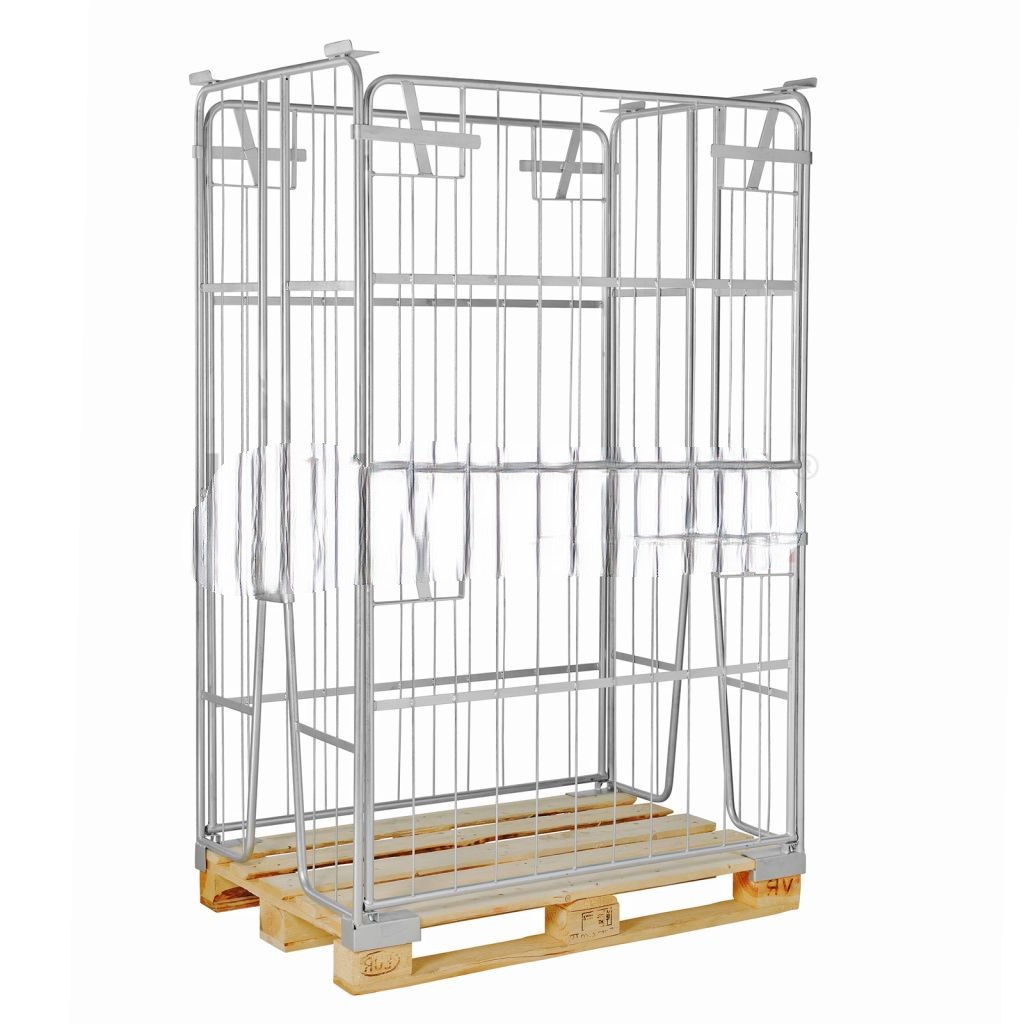 Pallet stacking frames foldable construction stackable 1 flap at 1 short side