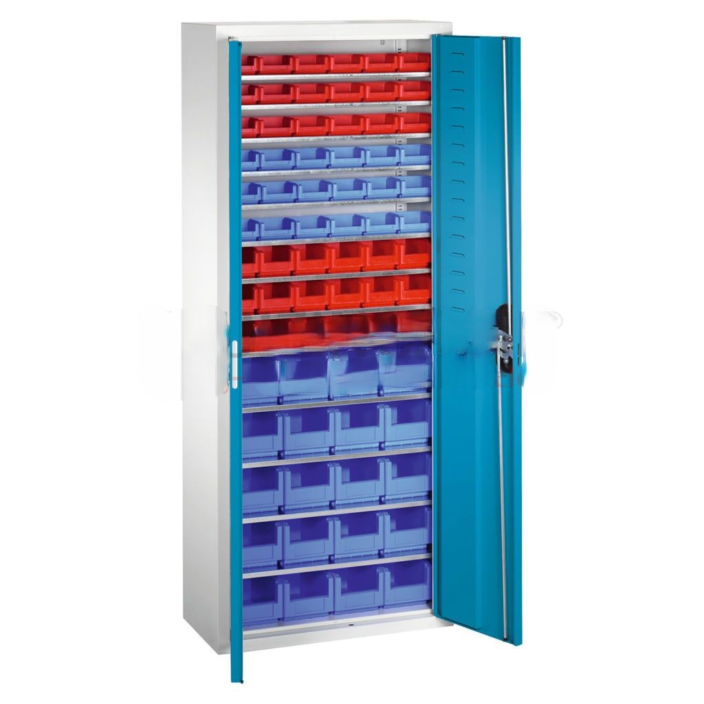 Cabinet boxes cabinet with 2 hinged doors and 74 storage bins